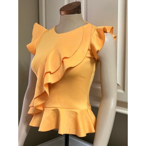 ORANGE brand, Small Women's Yellow Ruffle Blouse, Flutter Sleeves, Small - Picture 1 of 9